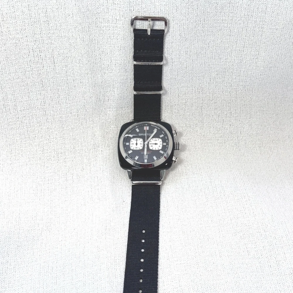 Briston Chronograph Men OS Black NWOT Clubmaster Sport Acetate NATO Watch